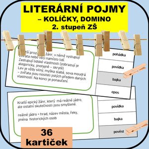 Literární pojmy - kolíčky, domino, 2. stupeň ZŠ