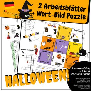 Arbeitsblätter und Wort-Bild Puzzle zum Thema "Halloween"