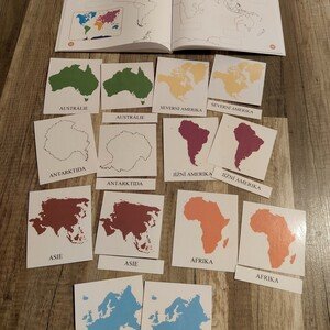Montessori třísložkové karty - kontinenty