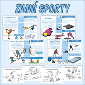 Zimní sporty - Informační karty + Omalovánky