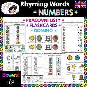 Rhyming words - NUMBERS - pracovní listy, domino a flashcards