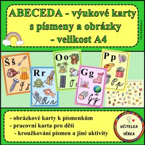 ABECEDA - výukové karty s písmeny a obrázky - velikost A4 - barevná řada