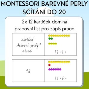 Montessori barevný perlový materiál - sčítání do 20
