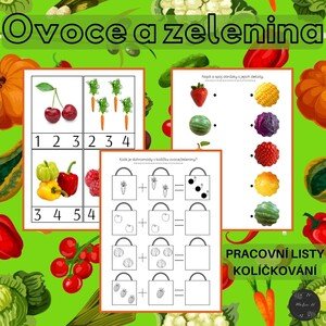 Ovoce a zelenina, kolíčkování a pracovní listy