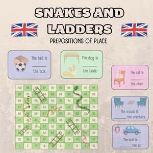 Snakes and ladders, boardgame - prepositions of place