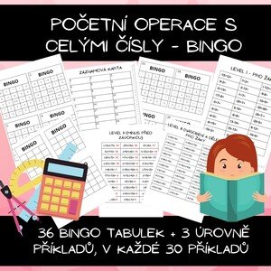 Bingo - početní operace s celými čísly - sčítání, odčítání, násobení a dělení