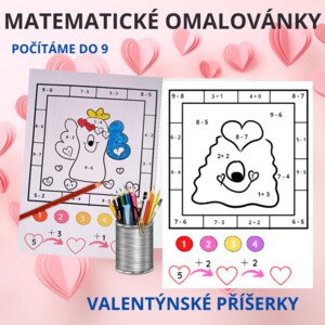 Matematické omalovánky - valentýnské příšerky (počítáme do 9)
