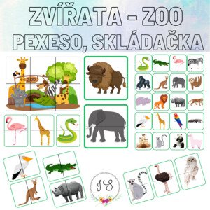 Zvířata Zoo - pexeso, skládačky