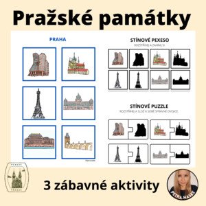 Pražské památky - přiřazování, stínové puzzle a pexeso