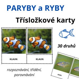 Třísložkové karty - PARYBY, RYBY (30 druhů)