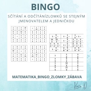 Bingo - zlomky - sčítání a odčítání zlomků se stejným jmenovatelem