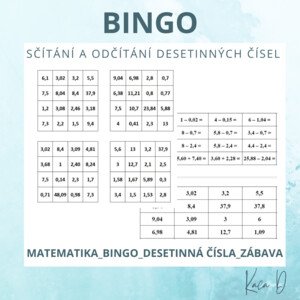 Bingo - desetinná čísla - sčítání a odčítání