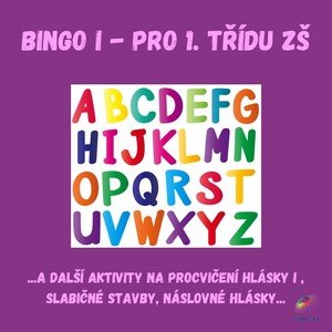 Bingo I, materiál vhodný pro 1. třídu ZŠ k procvičení písmene/hlásky I různými aktivitami. Lze zakoupit i zvýhodněnou sadu s písmeny L, I, U, P, J.