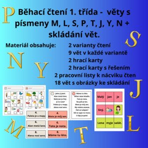 Běhací čtení 3 - věty s písmeny M, L, S, P, T, J, Y, N + skládání vět