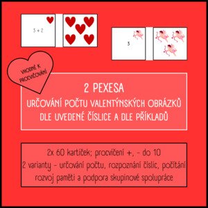 2 pexesa s valentýnskými obrázky pro určování počtu dle číslic a dle příkladů