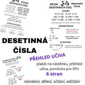 DESETINNÁ ČÍSLA - přehled, výukový plakát (A4, A5, A6, barevná i černobílá)
