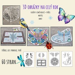 3D obrázky - motýli, hmyz, vločky