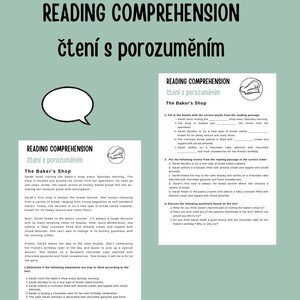 Reading Comprehension  - čtení s porozuměním na téma The Bakers Shop (nákup v pekárně)