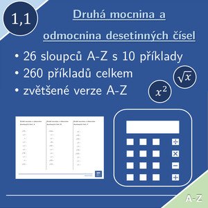 Druhá mocnina a odmocnina desetinných čísel | matematika | 26 sloupců